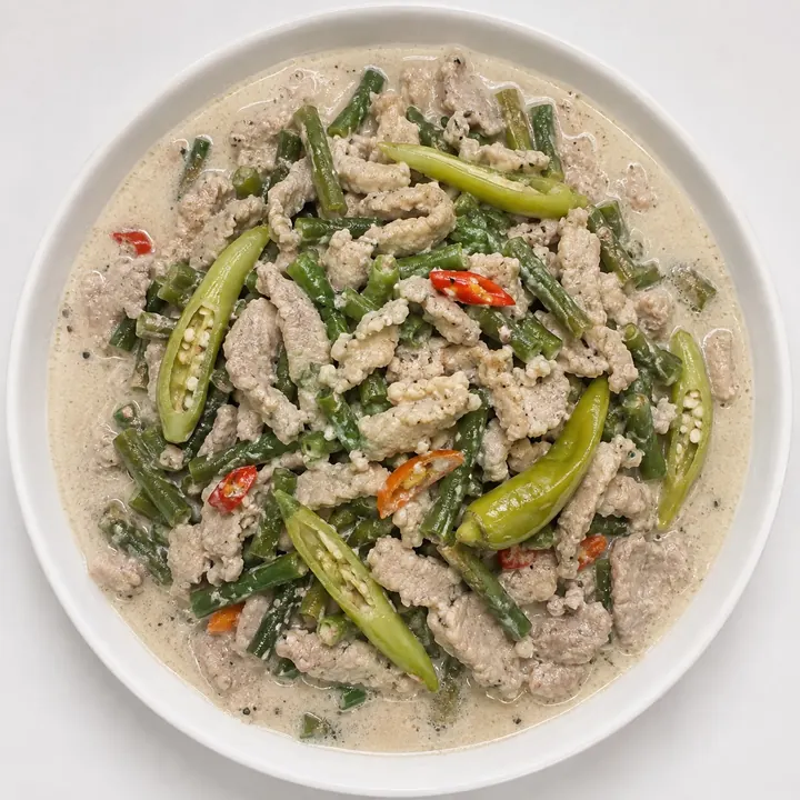 Bicol Express, pork and string beans in coconut cream with chilies